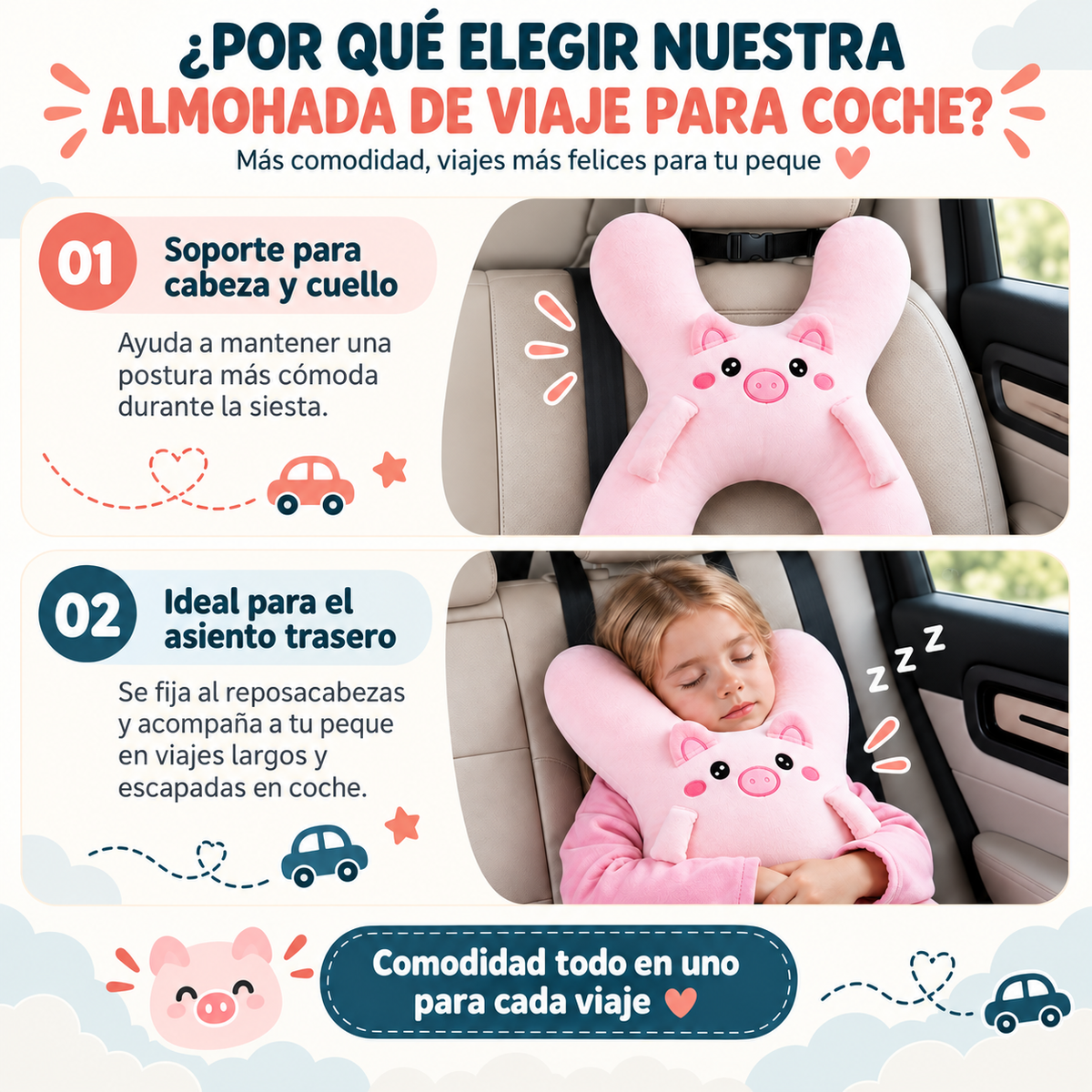 Almohada SleepyRoad sujeta a la silla del coche